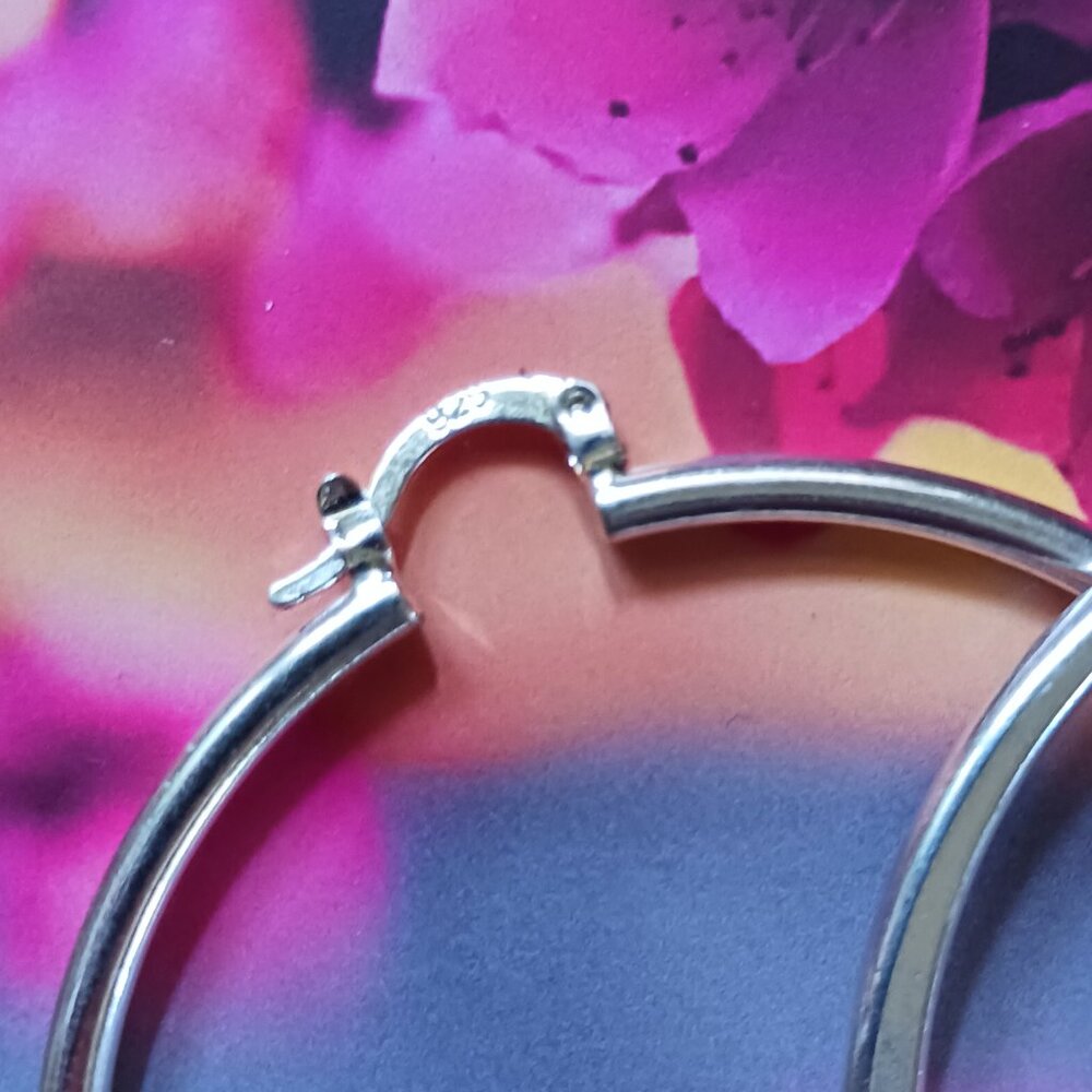 Shiny Sterling Silver Hoop Earrings 2" - Picture 3 of 3